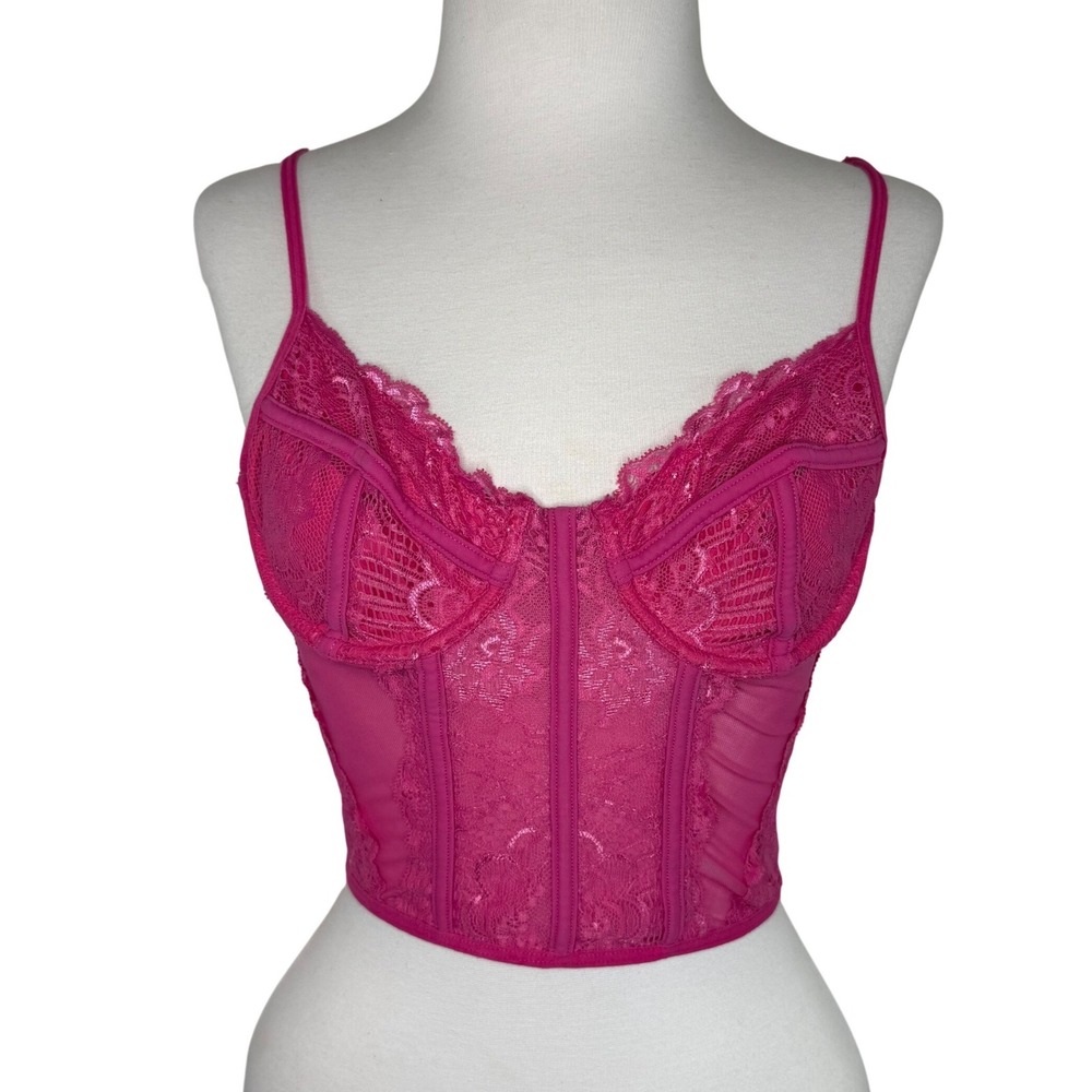 Princess Polly Pink Lace Corset Bustier Crop Top Size S Coquette Y2K Party Top